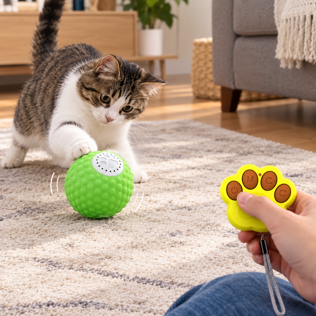 Smart Rolling Cat Ball with Fun Sounds & Remote Control
